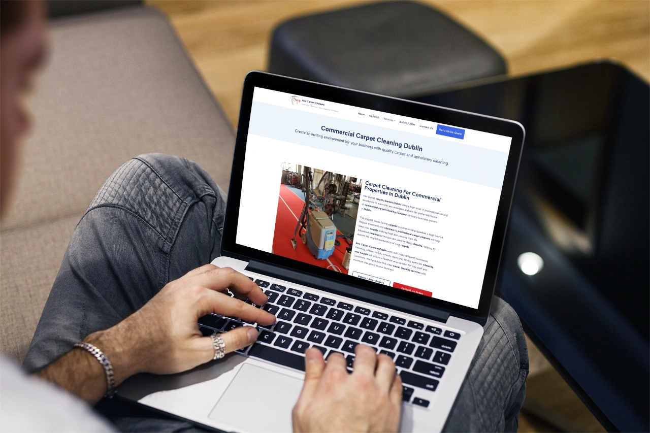 ace carpet cleaners device mockup macbook held by a men