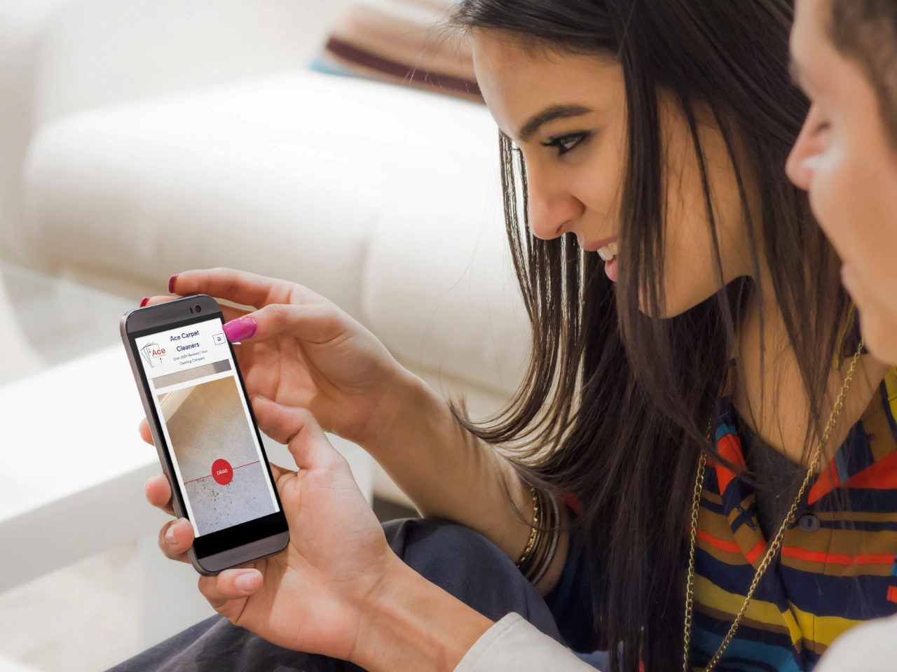 ace carpet cleaners device mockup phone held by a womens
