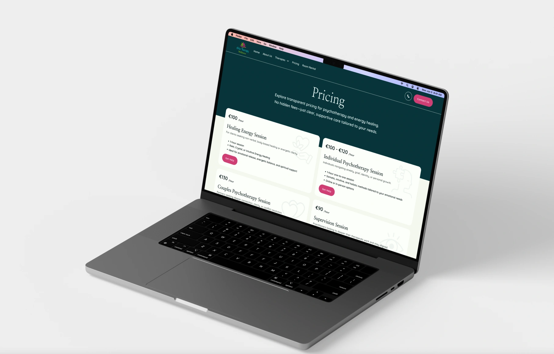 design on laptop rwd for psychotherapy practice clinic in Dublin
