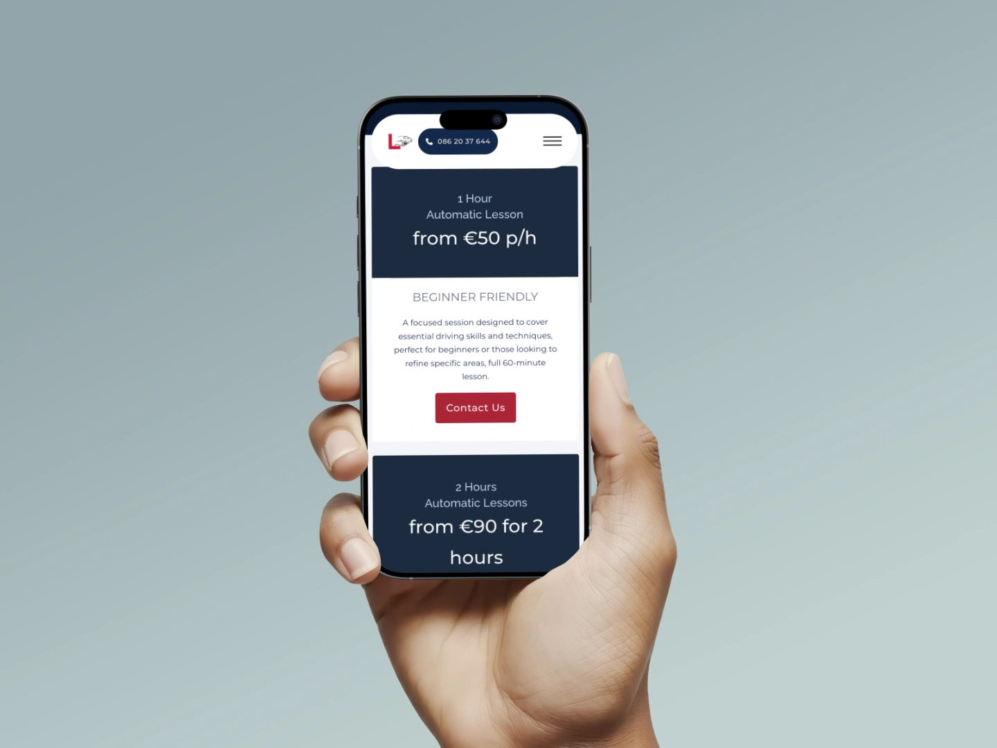 iphone holding and browsing wesbite ttdrivingschool case study pricing
